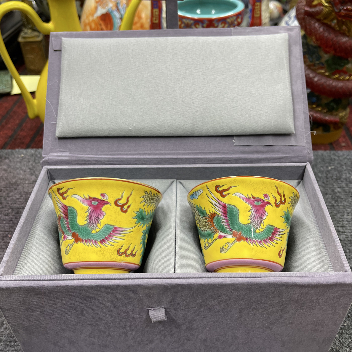 珐琅彩满工双凤口杯压手杯主人杯