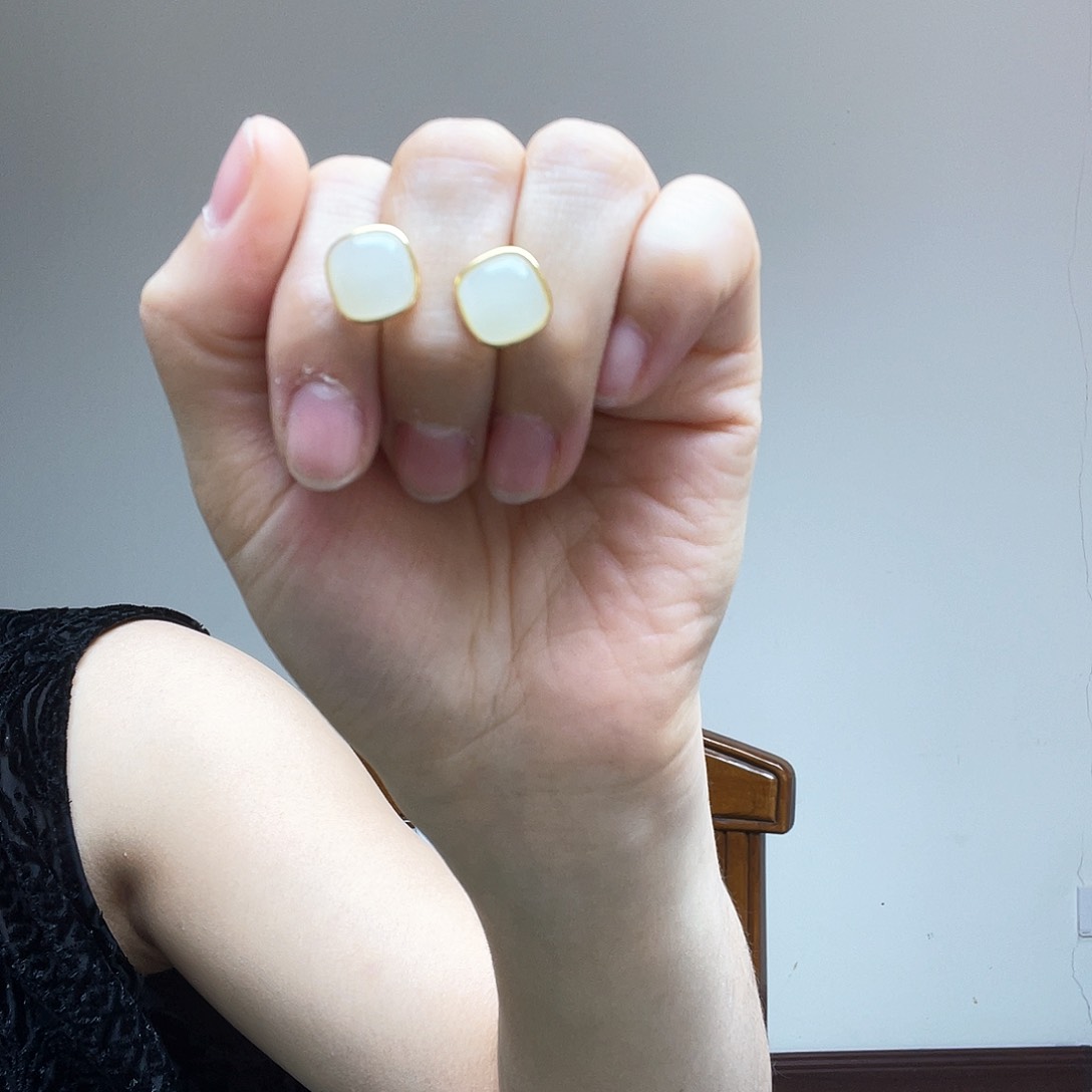 和田玉耳饰银S925镶嵌