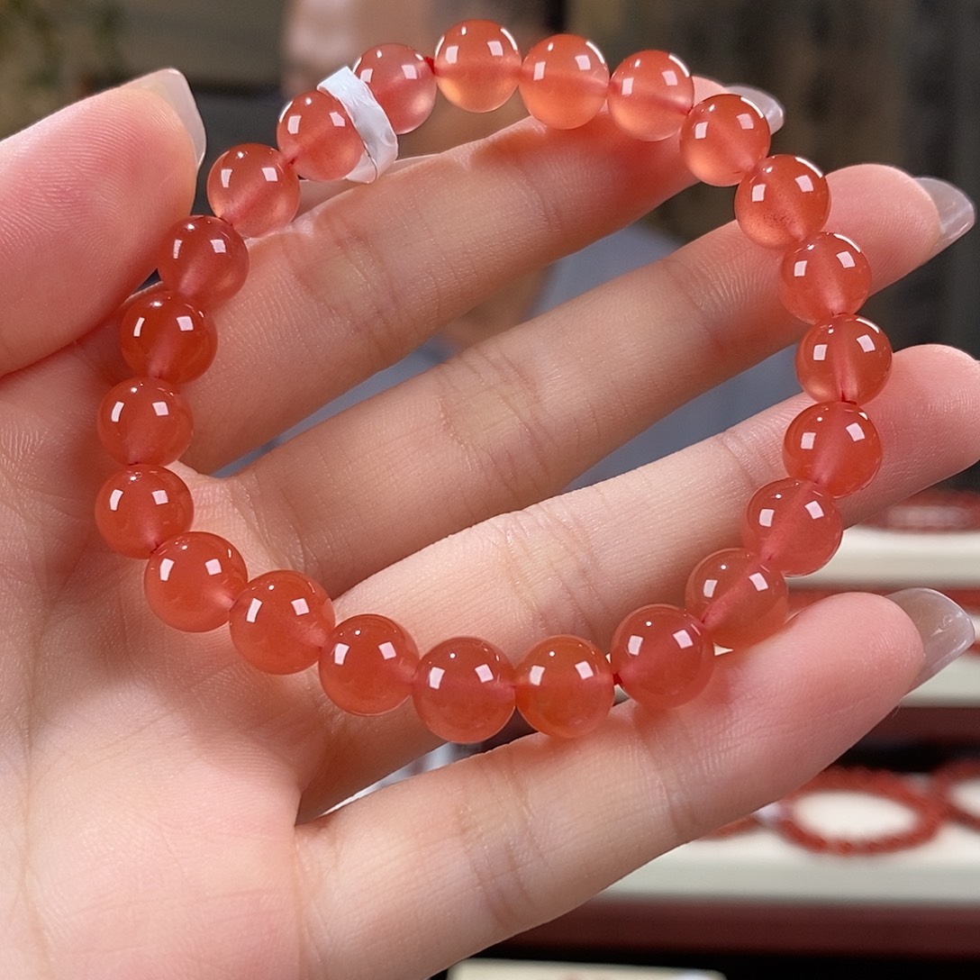 南红玛瑙未镶嵌手串原矿8mm 冰红保山 毕业级别