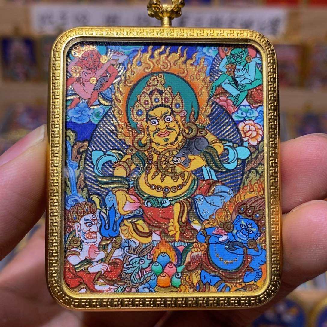 周***糊吊坠五路财神纯手绘唐卡