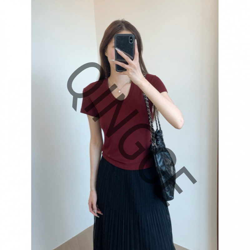 G041414#醋酸天丝羊毛柔软舒适透气合身版小圆领U领纯色短袖T恤夏