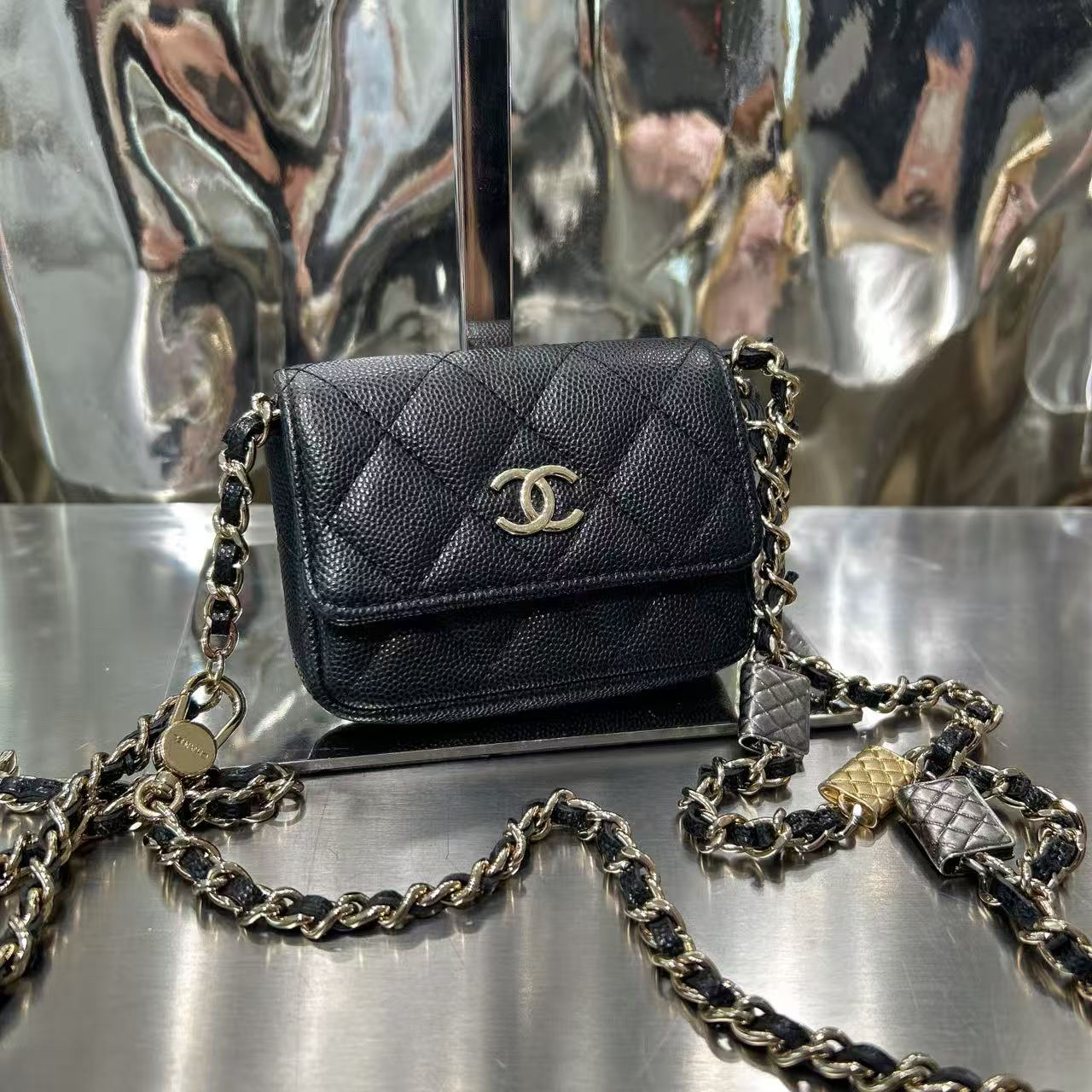 99新 Chanel/香奈儿 黑金 链条包