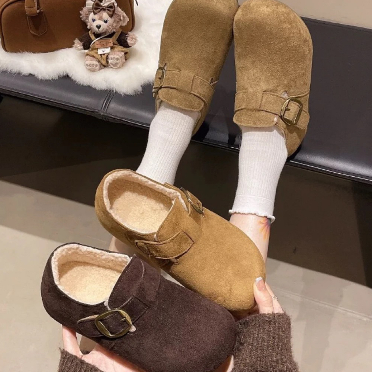 女款真皮羊毛百搭增高扣带复古秋冬勃肯鞋