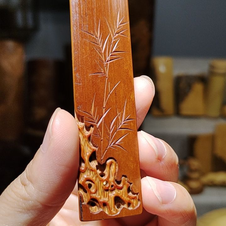 木***才竹竹雕竹石牌子手把件