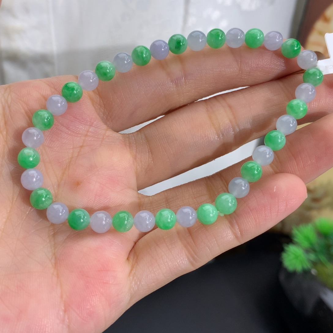 翡翠未镶嵌手串卡5细润紫绿手串