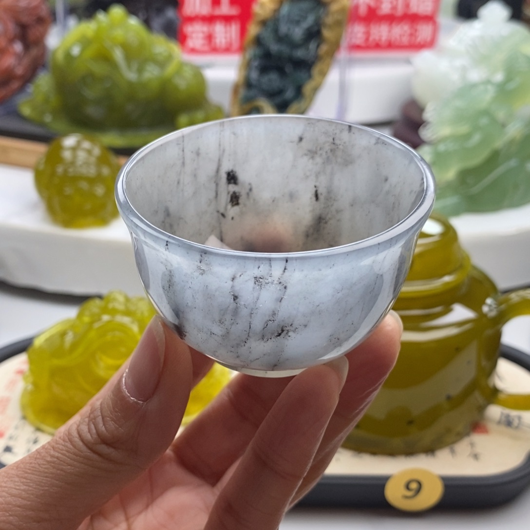 岫玉未镶嵌四大名玉茶杯50cc