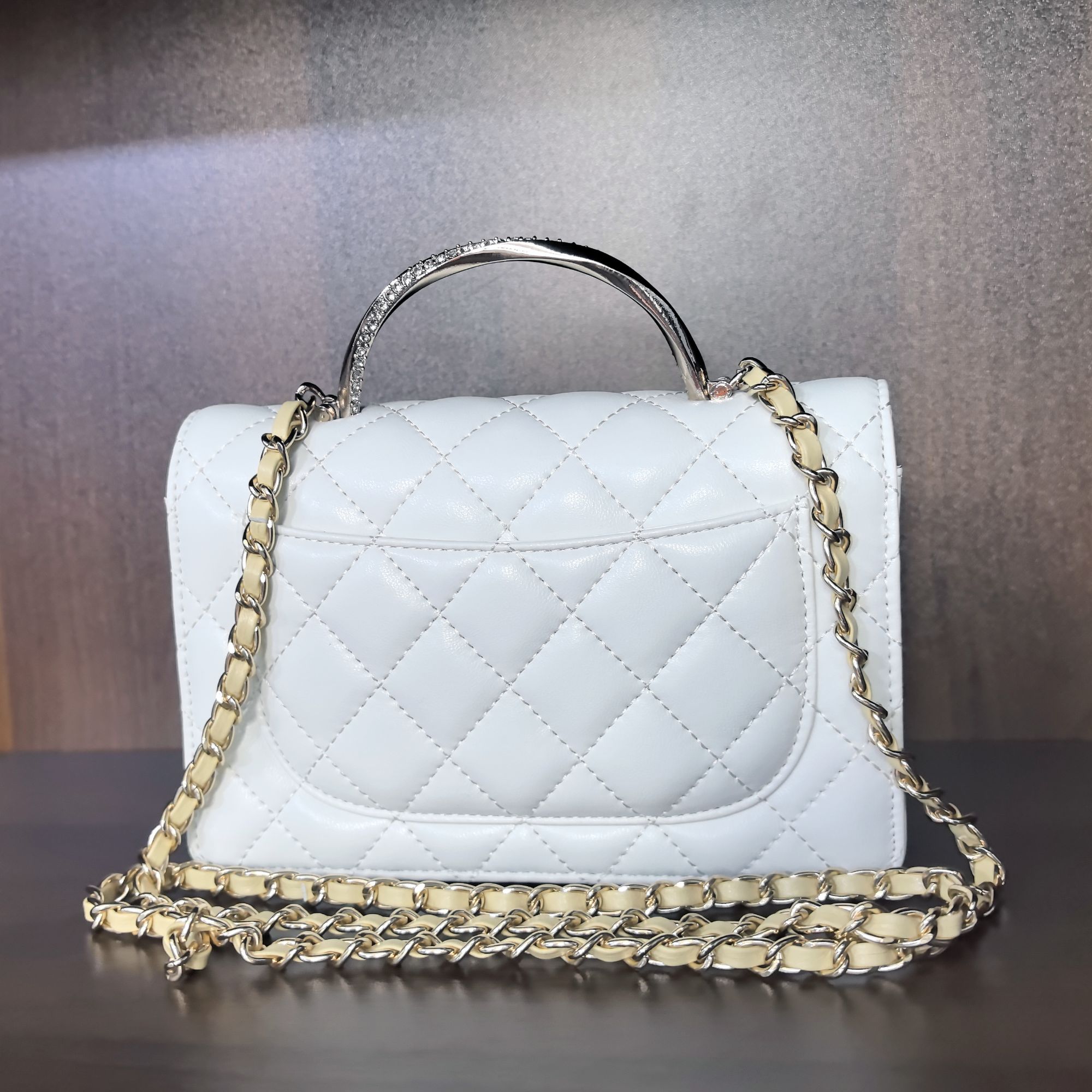 薇薇手工真皮包1005-19-白色-长19x高12-细钻手提香A09