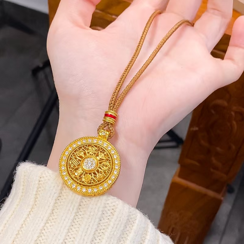 铜合金吊坠 八宝罗盘项链吊坠时尚简约大气精美气质女王满钻转动