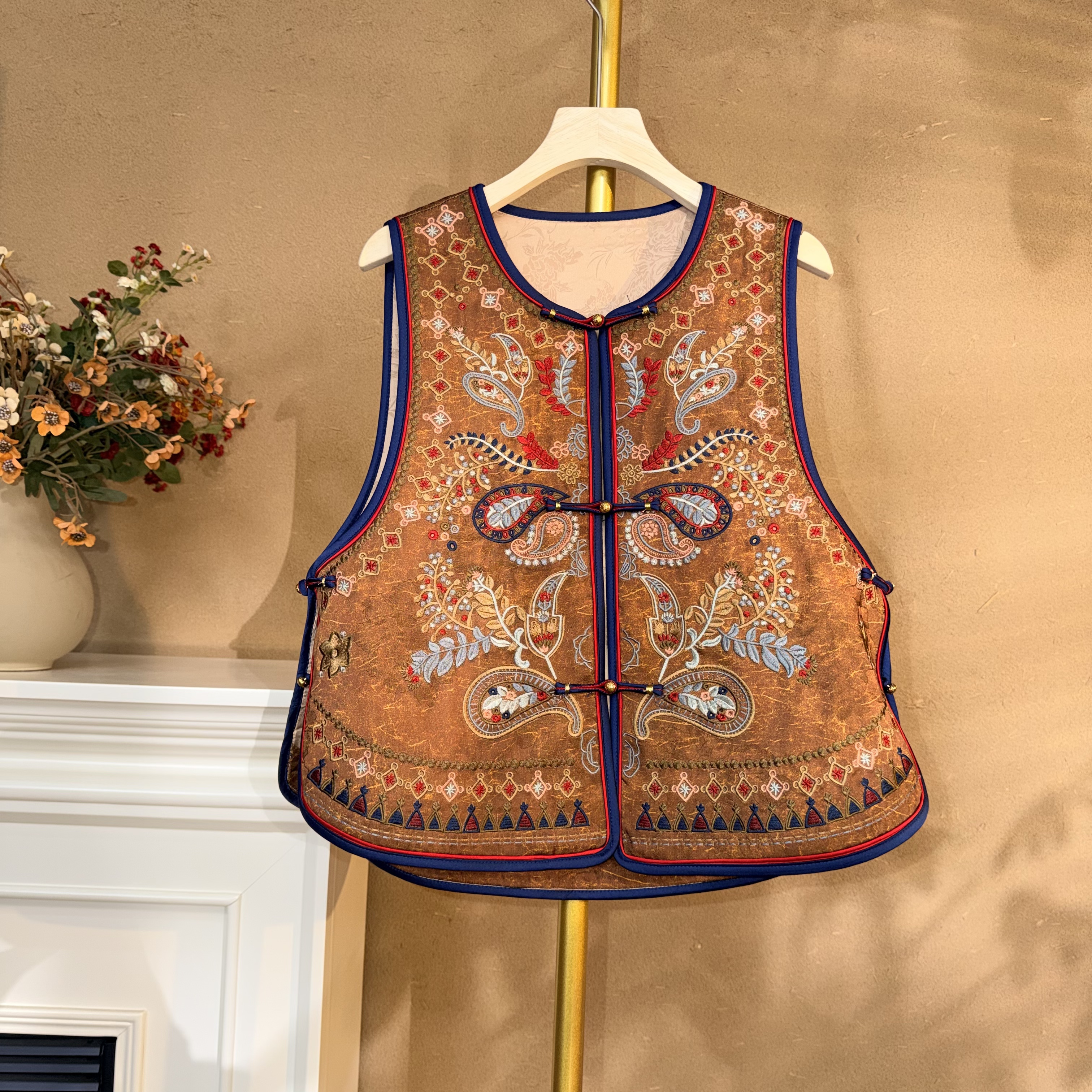 【大季原创】W227春季绣花马甲中国风马夹新中式复古显瘦古风