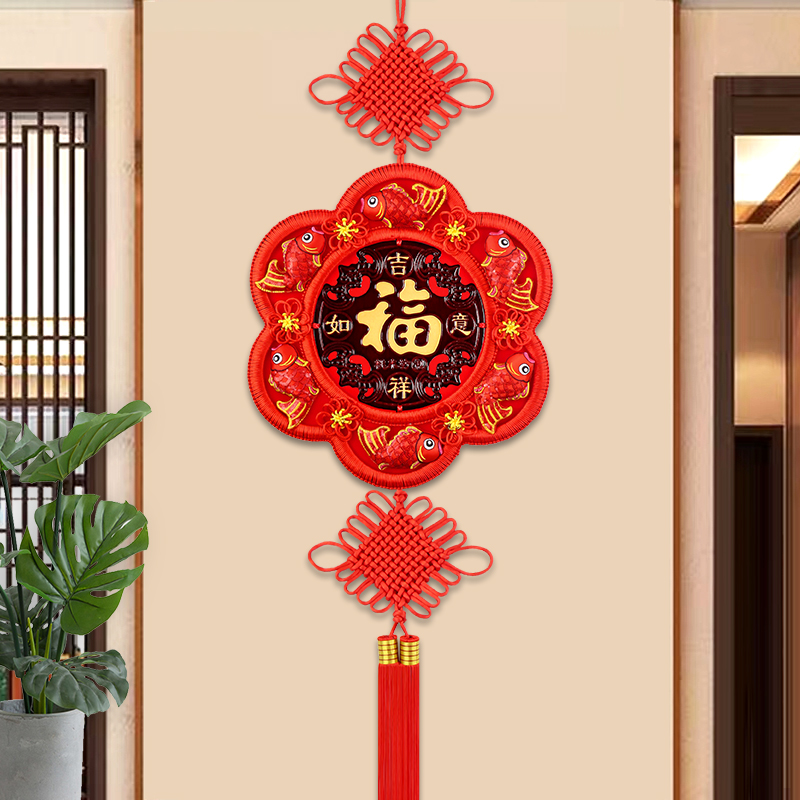 H荷花中国结挂件客厅手工编制乔迁搬家结婚书房玄关背景墙装饰