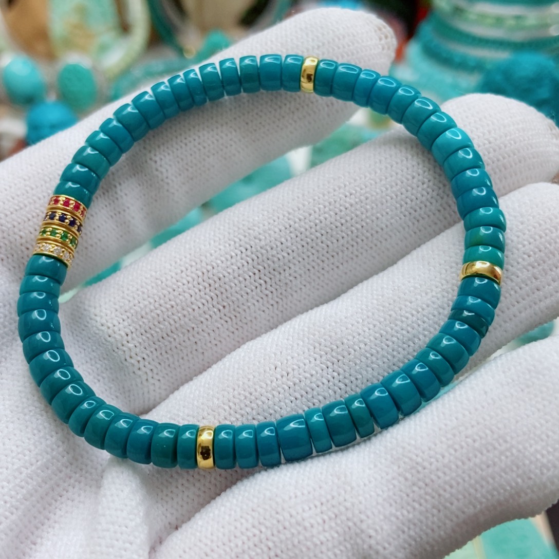 绿松石18K金镶嵌直切手串5mm