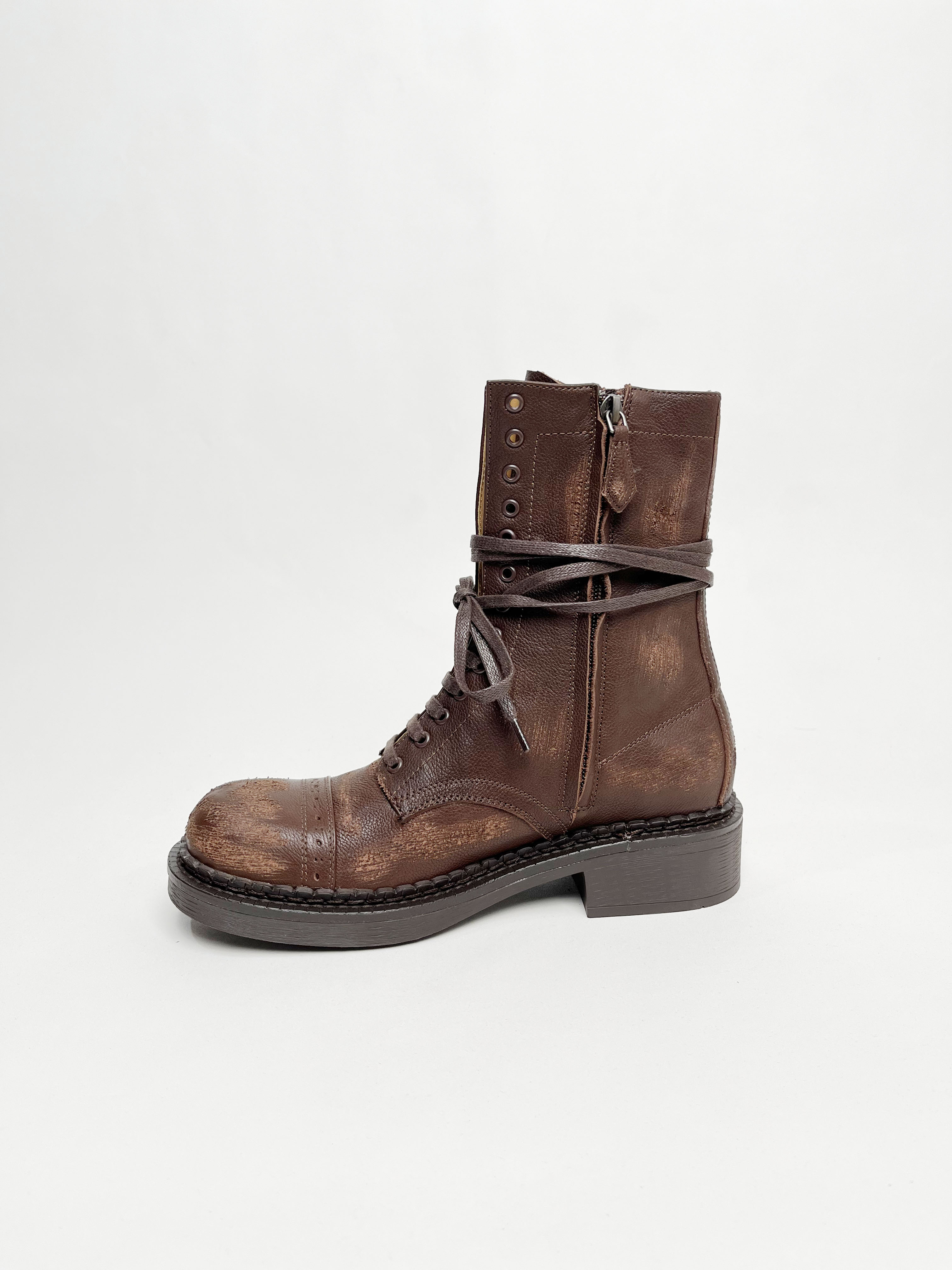 马丁靴女复古做旧英伦风新款短靴厚底走秀款西部靴