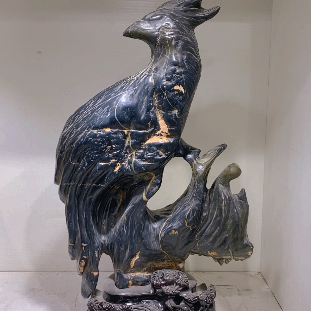 石材灵璧石，小鸟，孔雀