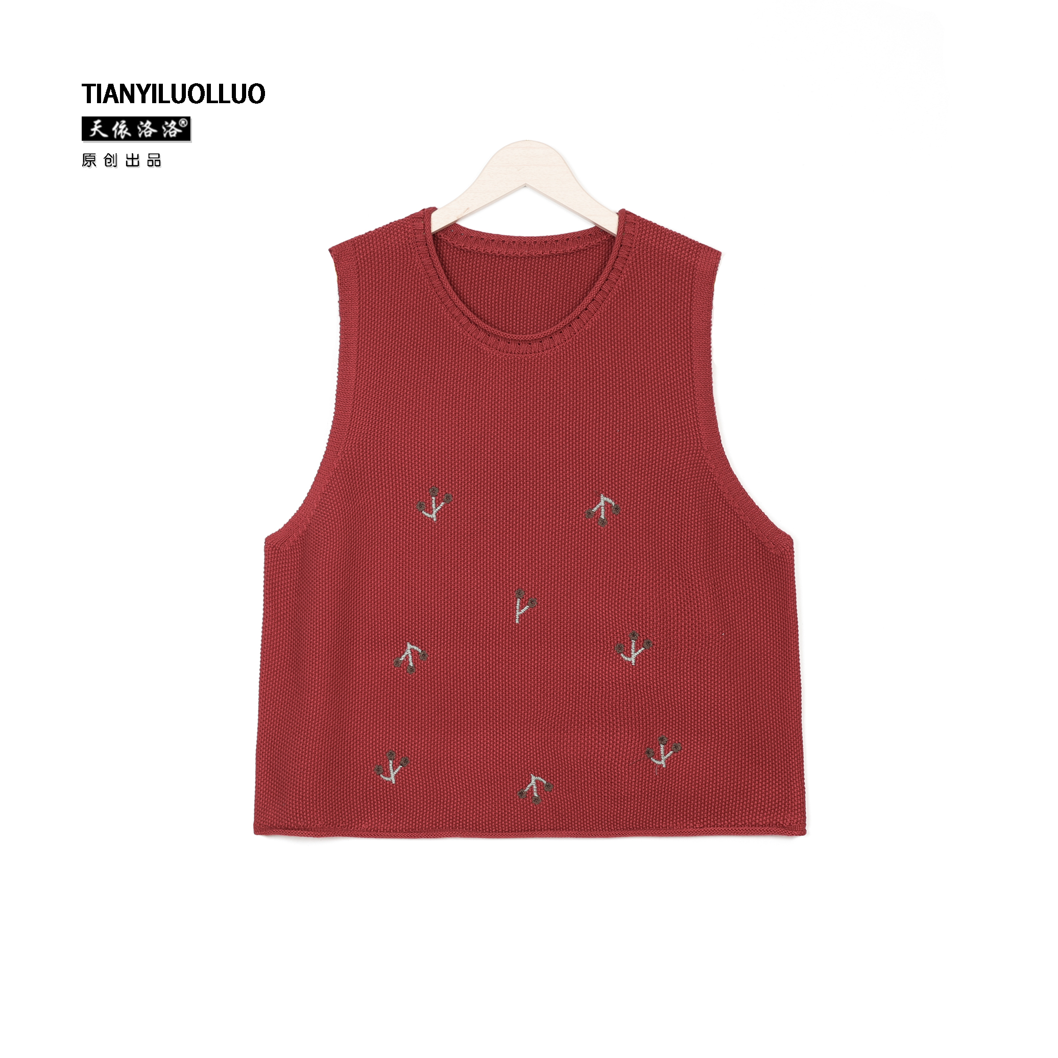 【天依洛洛】507 C 休闲宽松时尚百搭小花套头圆领马甲