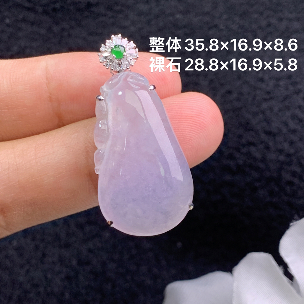 18k金镶嵌天然缅甸翡翠冰种福瓜吊坠35.8×16.9×8.6/28.8×16.9×5.8