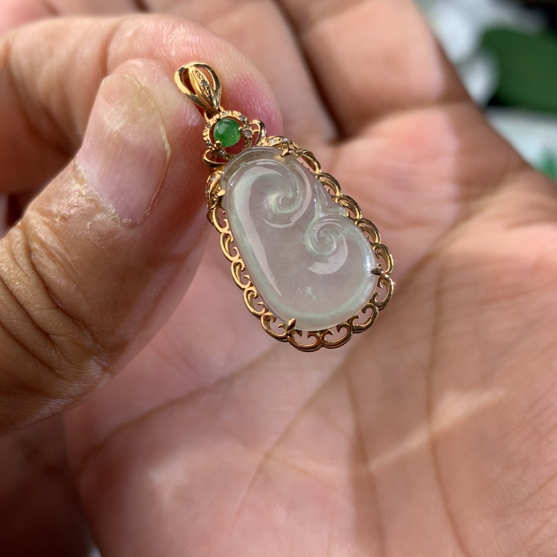 翡翠18K金镶嵌吊坠(不含链)