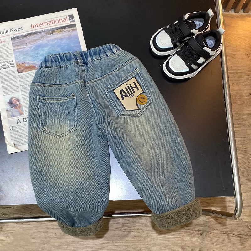 【小鹿家】B86冬季儿童新款后袋ALIH糕糕绒牛仔裤
