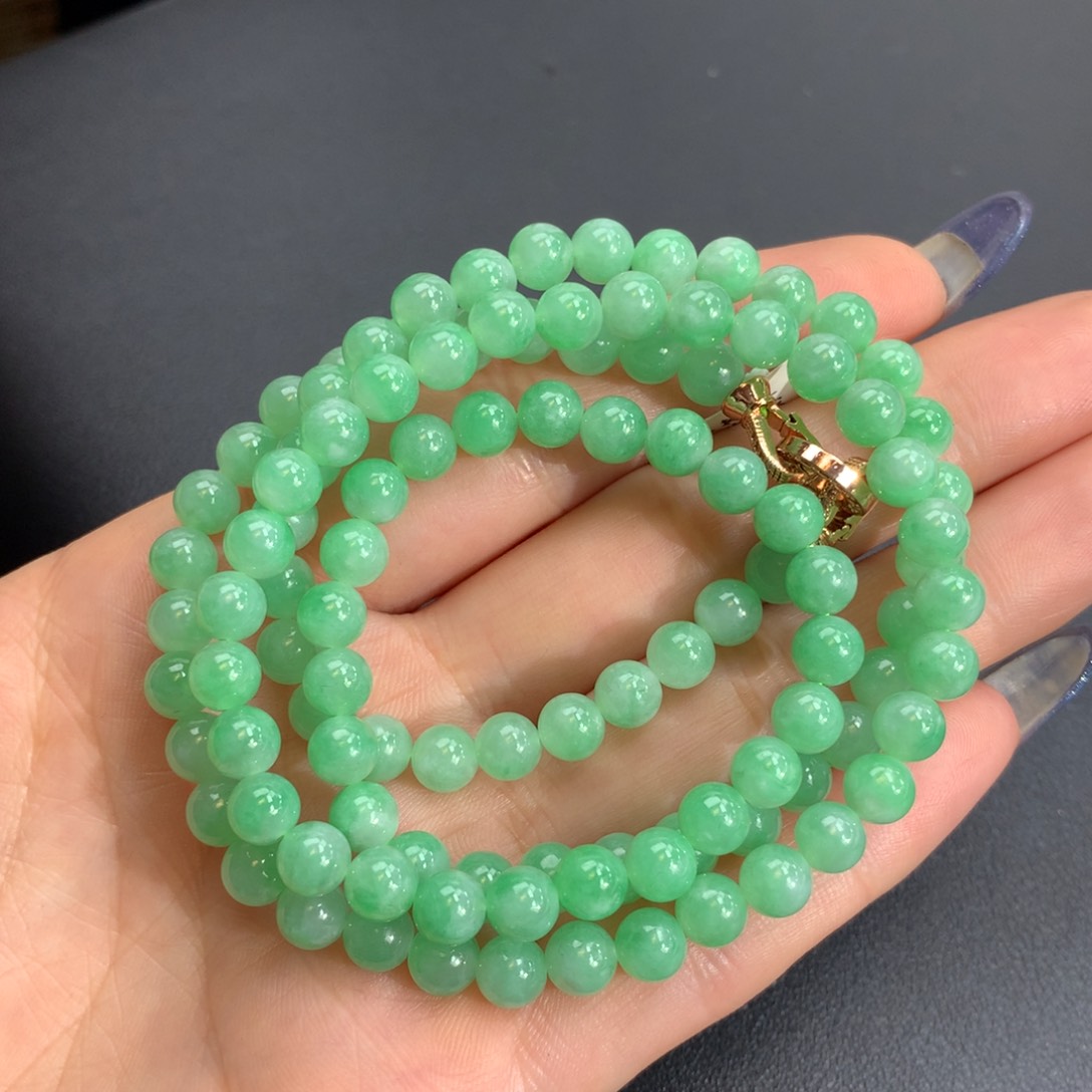 翡翠手链未镶嵌冰润果绿项链卡6m m