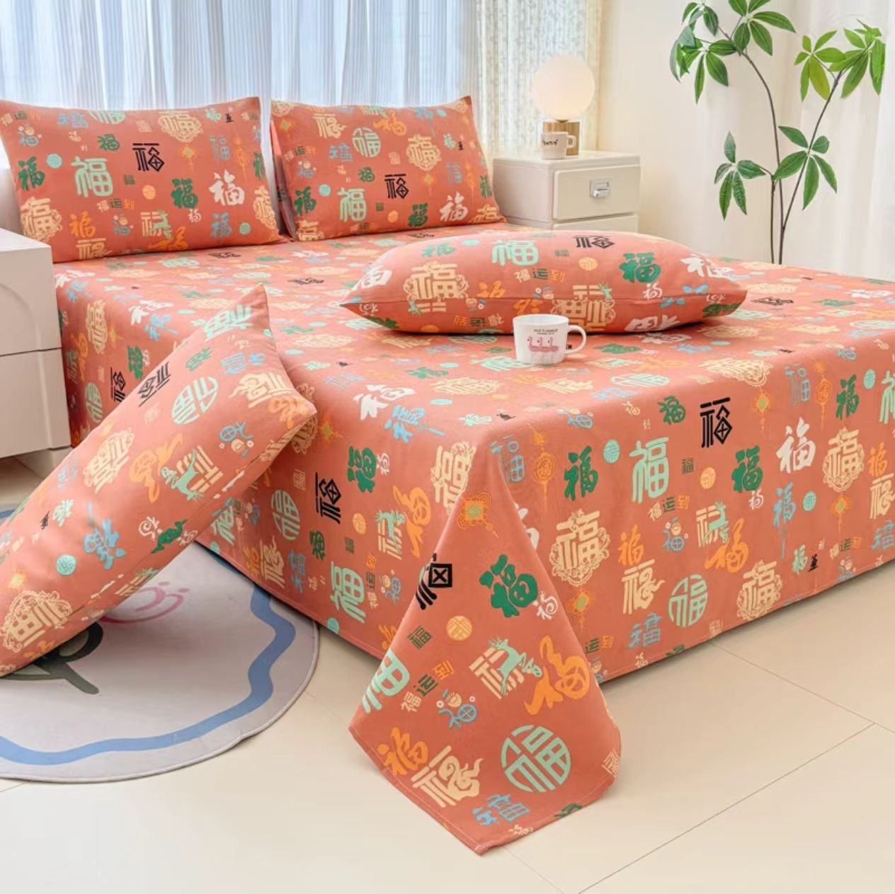 【百福】多尺寸床单 枕套 棉麻厚粗布大帆布软凉席吸汗透气