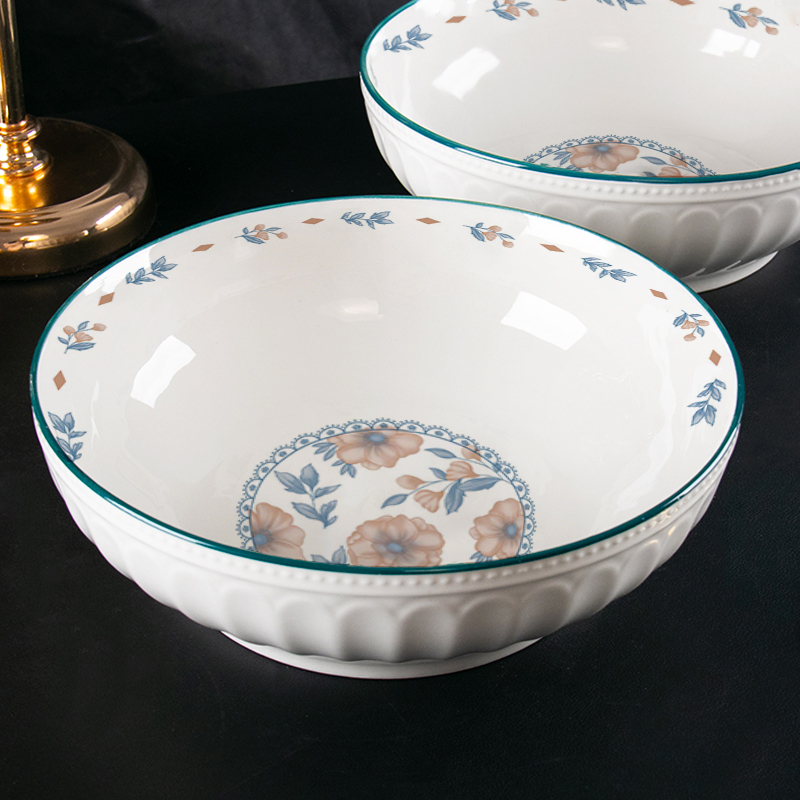 【1只装】夏沫9英寸浮雕汤碗大号陶瓷面碗水煮鱼酸菜鱼菜盆釉下彩碗