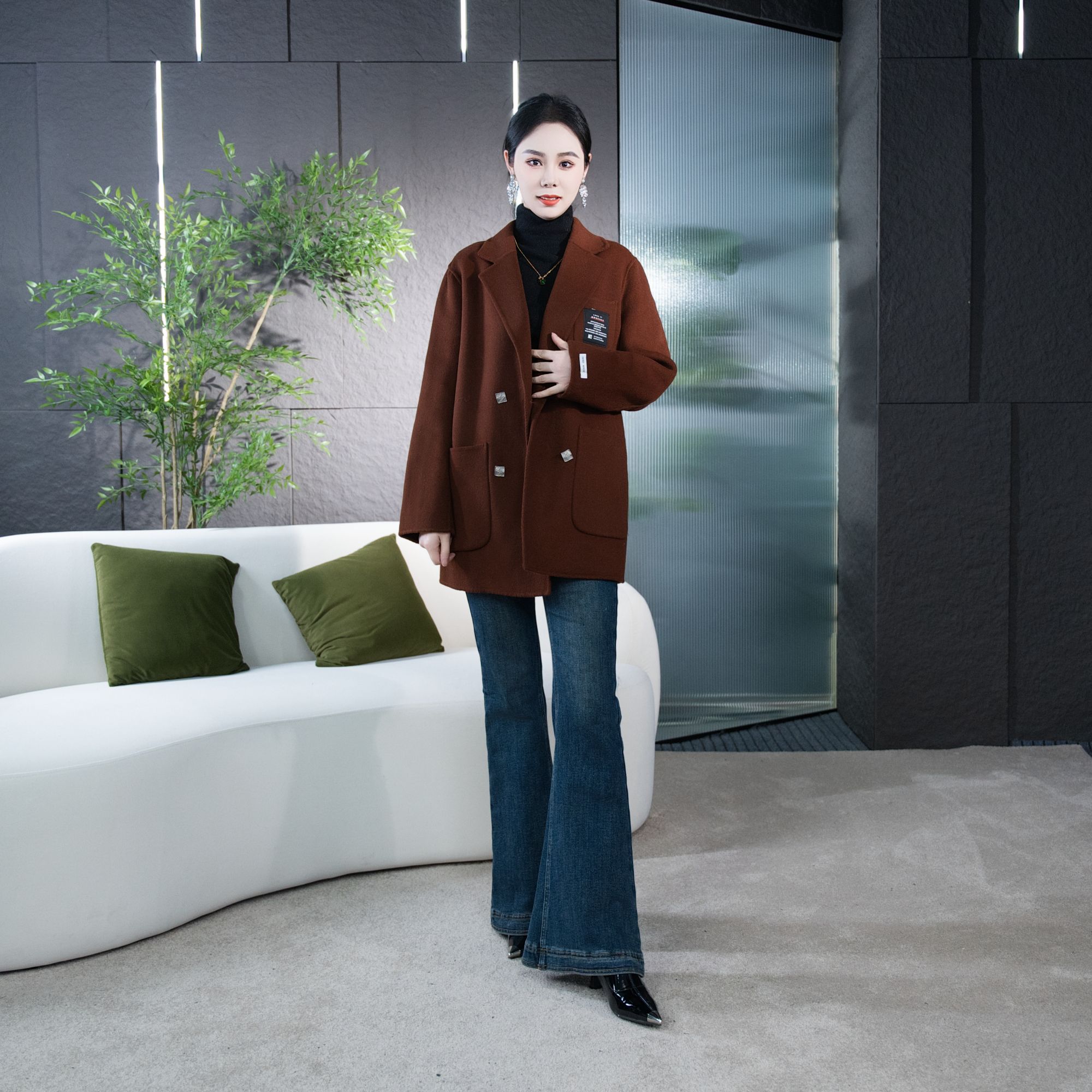 【丽爷】9023咖色毛呢外套