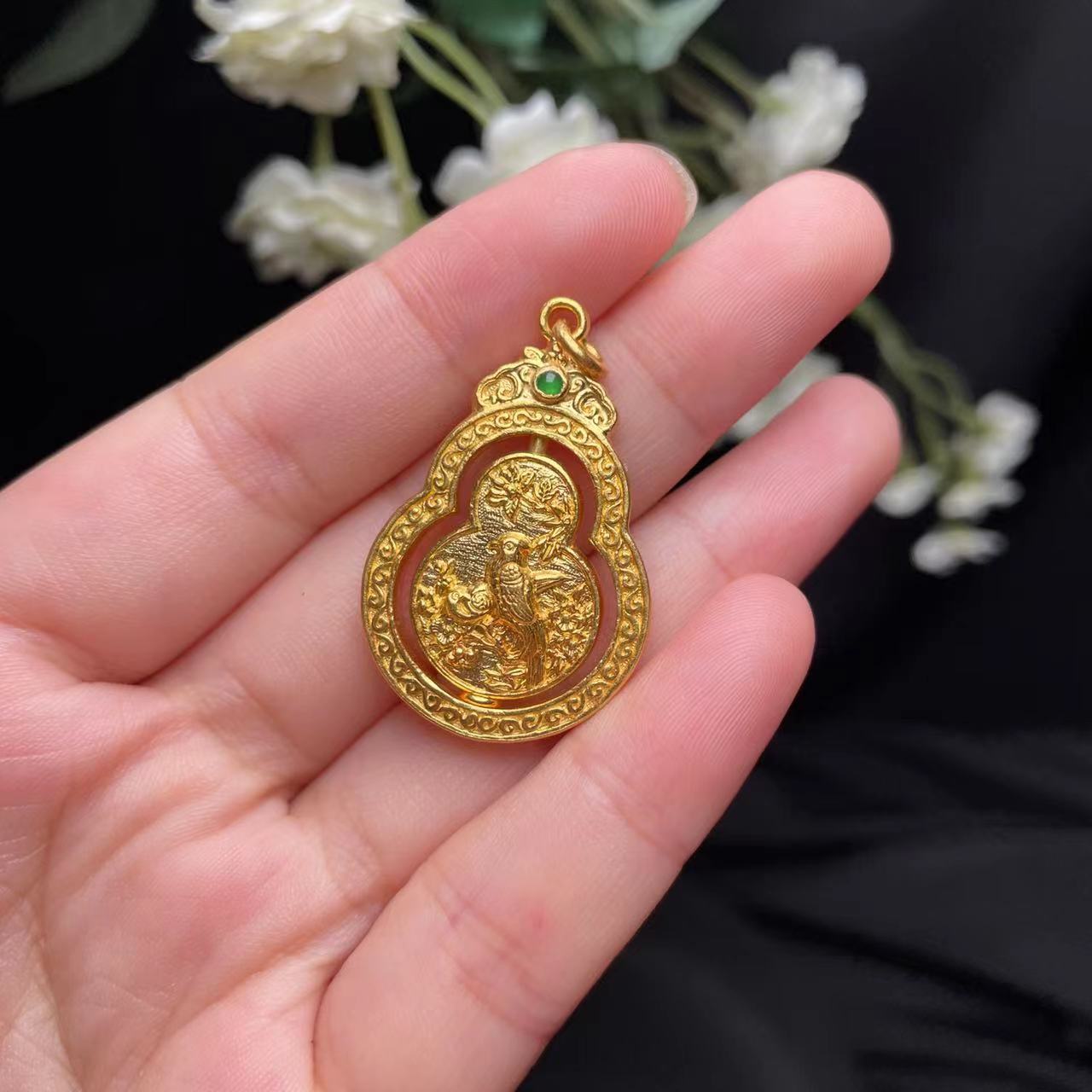 禾乐足金周洋霞喜上眉梢精工錾刻葫芦吊坠（多样性发一） G0