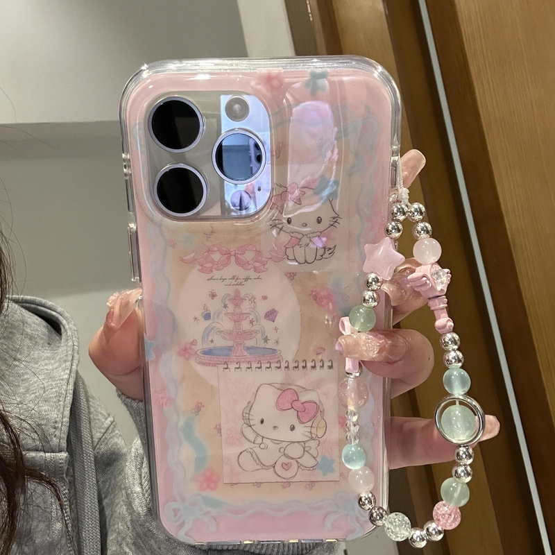 蕾丝边框喷泉猫咪适用于苹果16promax手机壳iphone15/14/13少女