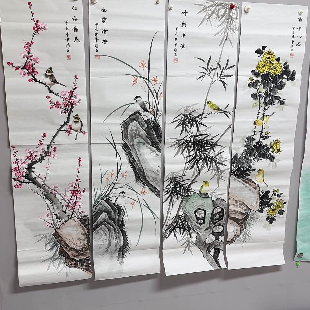 国画贝***壳尺寸35X140手绘作品 