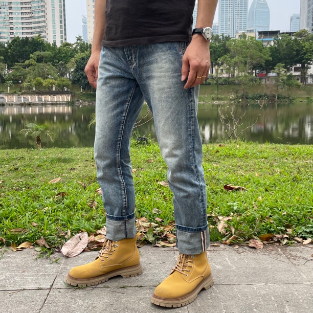 男士复古蓝修身小直筒(长裤)水洗牛仔裤百搭潮流牛仔裤男-101