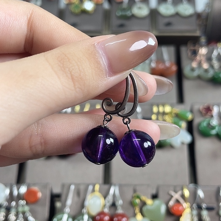 银S925镶嵌耳饰紫晶12左右