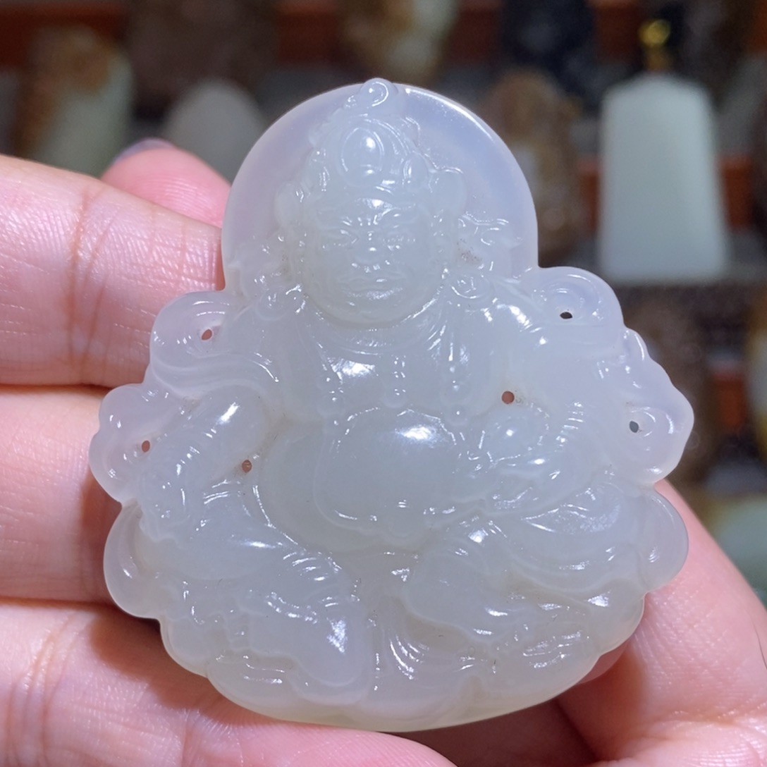 颈饰未镶嵌和田玉（白玉）黄财神吊坠