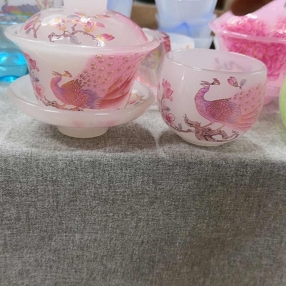 微瑕孔雀盖碗➕一个杯