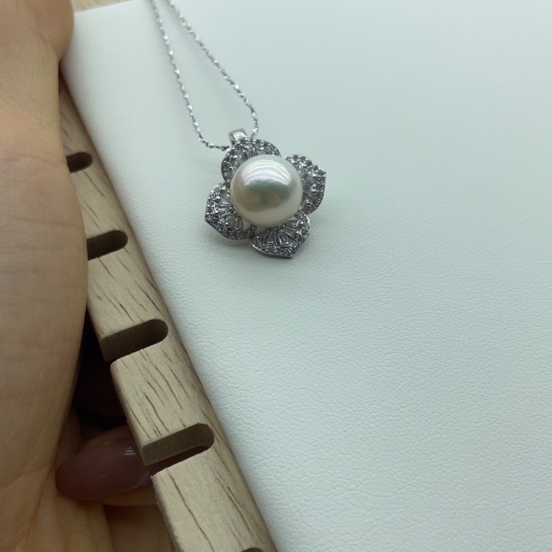 银S925镶嵌项链淡水珍珠