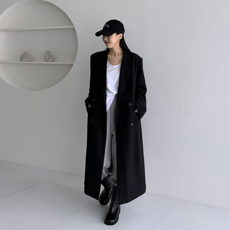 2025春季黑色新款西装外套女长款过膝韩版气质正肩休闲西服风衣女