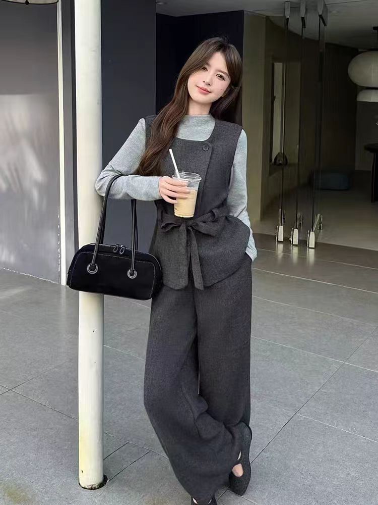 X559232-轻熟高级感长袖打底马甲阔腿裤三件套