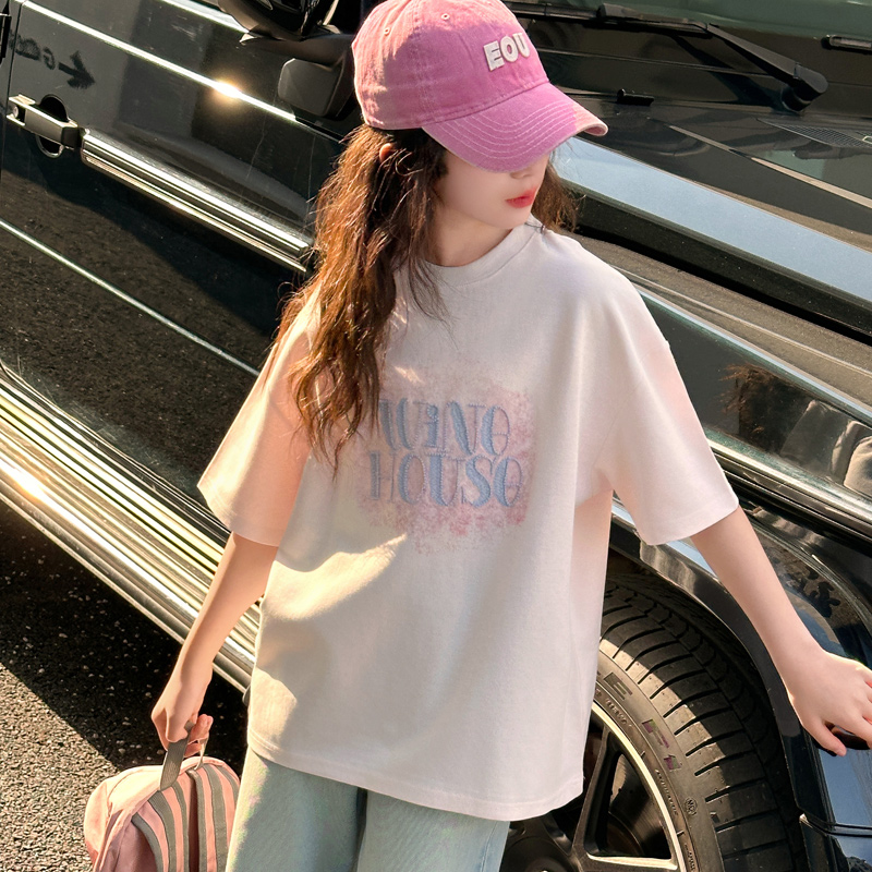 女童T恤2025新款夏季韩版 时尚宽松休闲中大童女孩百搭短袖韩系潮