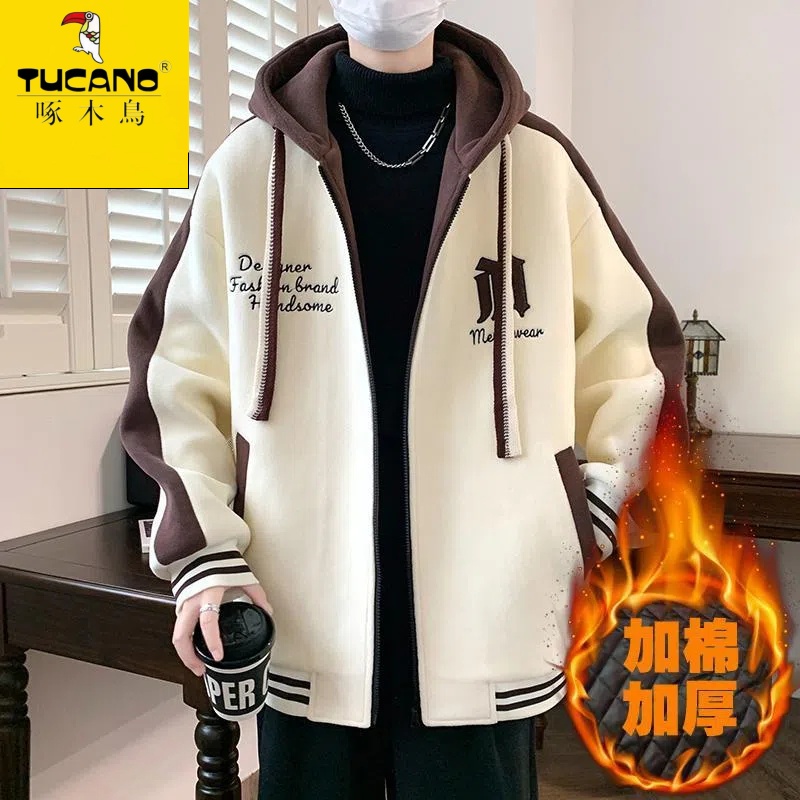 啄木鸟男生冬季休闲百搭青少年奥粒绒外套连帽潮流学生加厚夹克