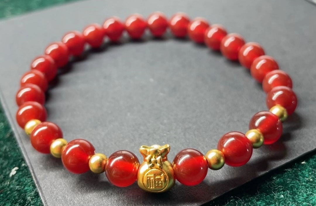 B（039）足金卡八福袋+3.5mm金珠6颗（赠卡六红玉 髓）多样性发货