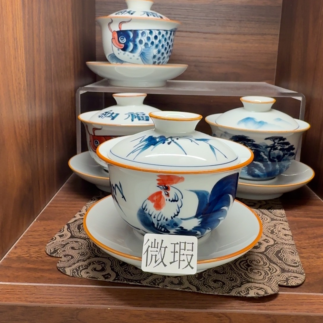 釉下手绘茶具微瑕