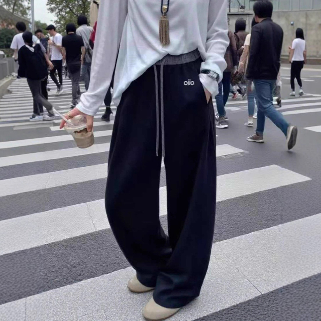 休闲风秋款上新刺绣小标云感织带裤马卡龙美式无痕腰休闲弯刀加绒