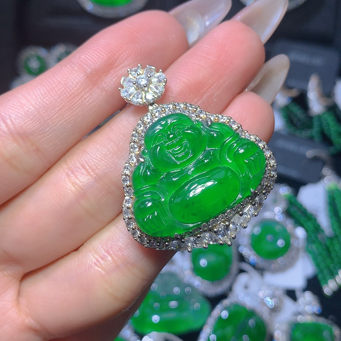 翡翠吊坠(不含链)银S925镶嵌翡翠