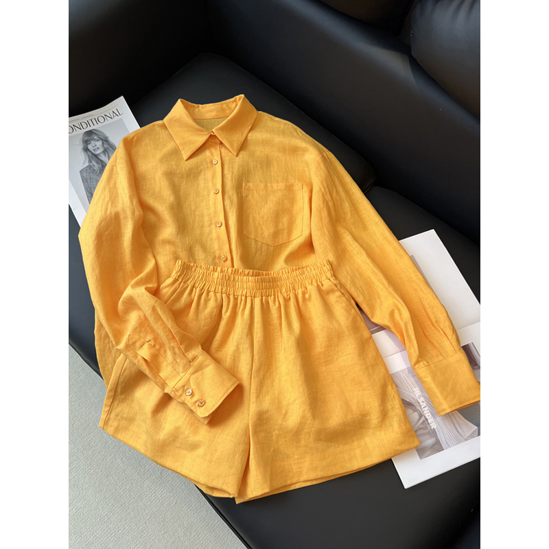南油高版本小个子显高夏装搭配一整套亚麻防晒衬衫短裤洋气两件套