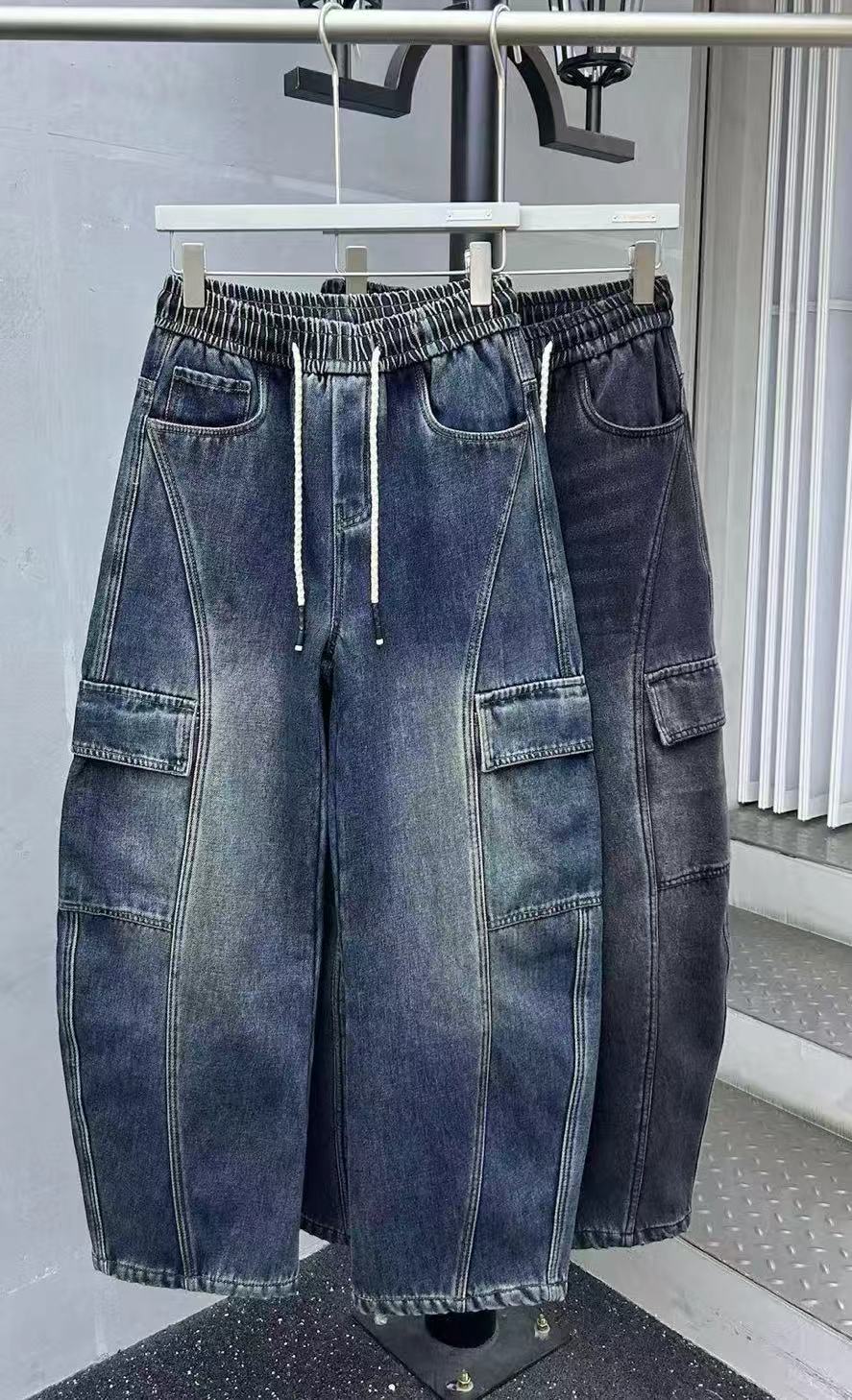 3528 长裤加绒小众美式水洗做旧男女春秋宽松复古休闲时尚情侣