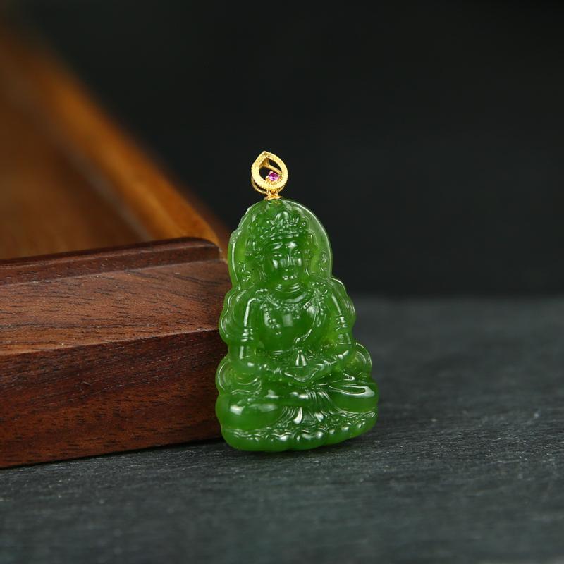 【丽老师】18K和田碧玉冰苹果绿度母吊坠【发一件】