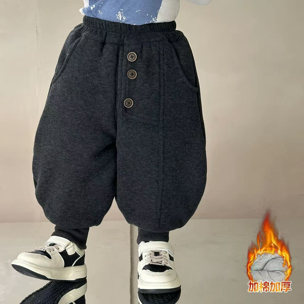 儿童韩版冬季三层夹棉童裤冬季新款束脚裤休闲风冬季男童宝休闲裤