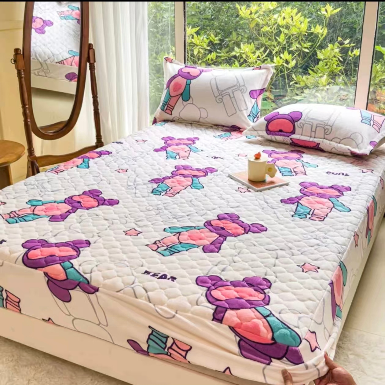 1202-【牛奶绒夹棉床笠】冬季加厚保暖防滑全包床垫保护套可机洗