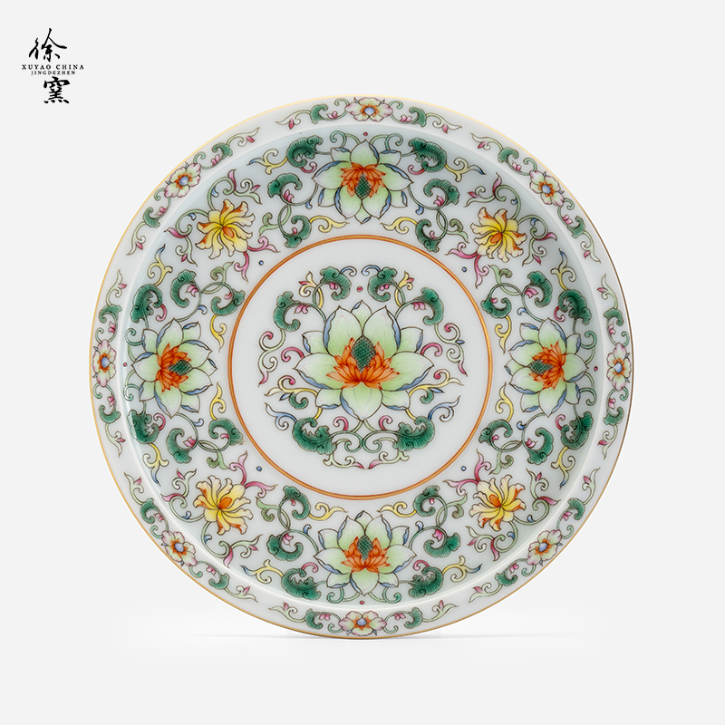 徐窑宝相花壶承高颜值缠枝花卉景德镇手工茶盘粉彩手绘陶瓷