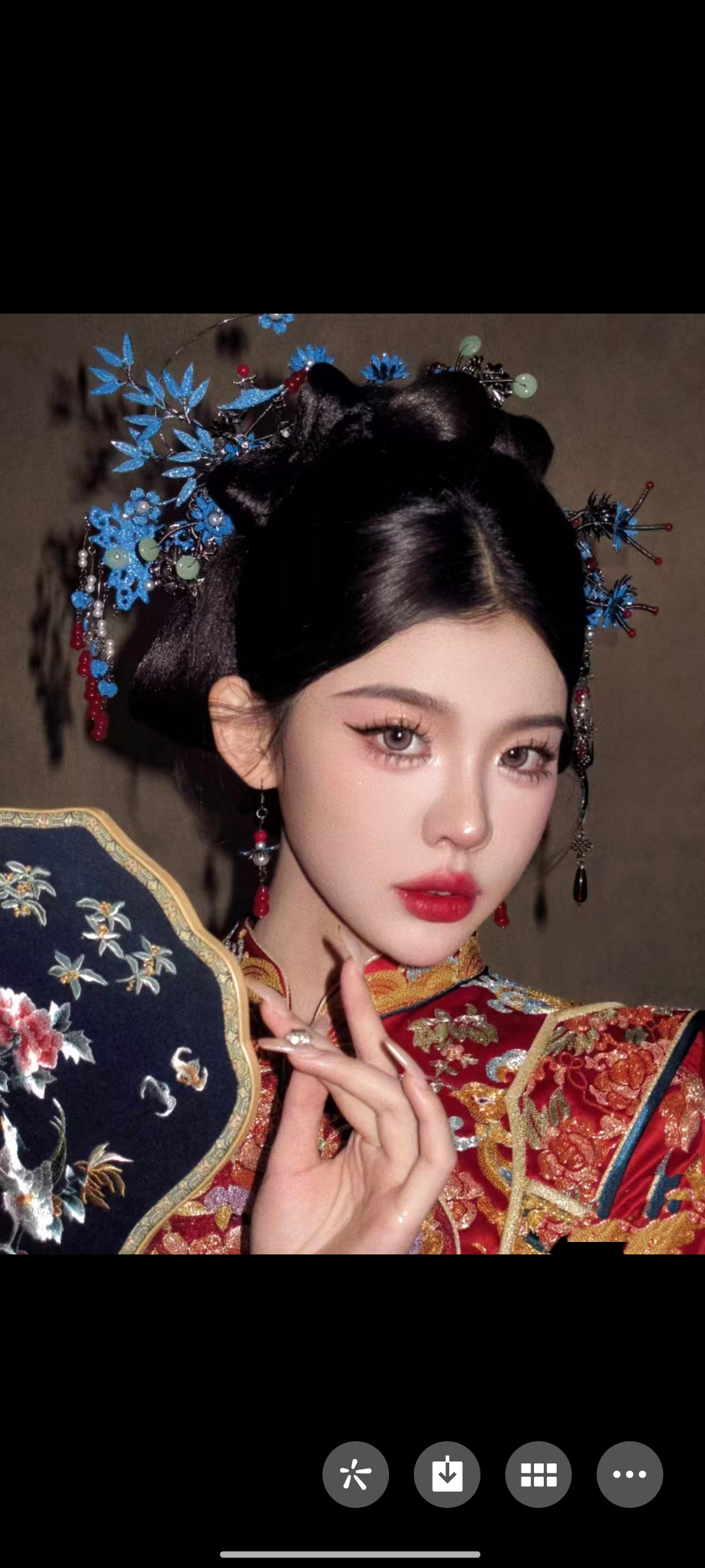 撞色蓝色古装新娘饰品