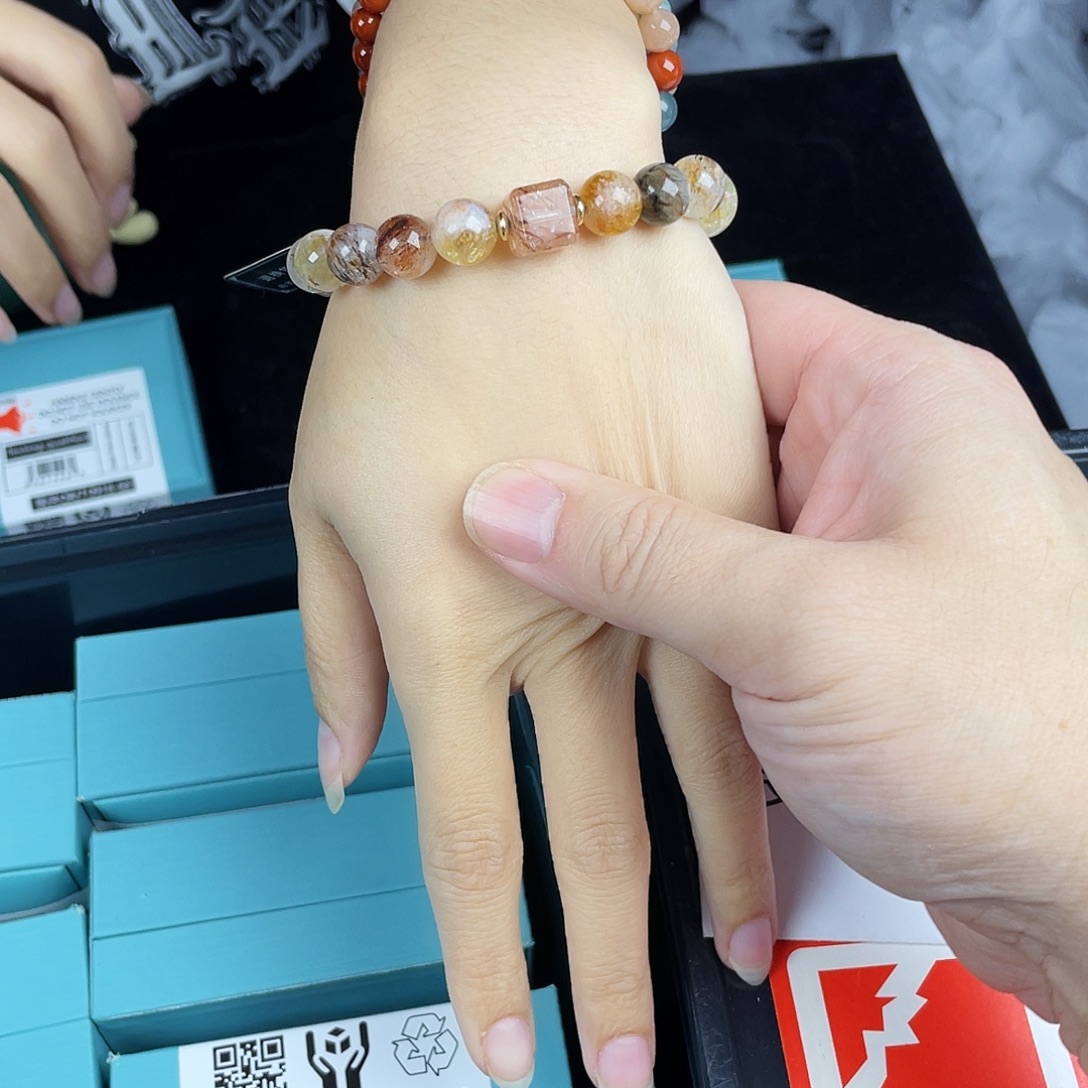 水晶银S925镀金镶嵌手串