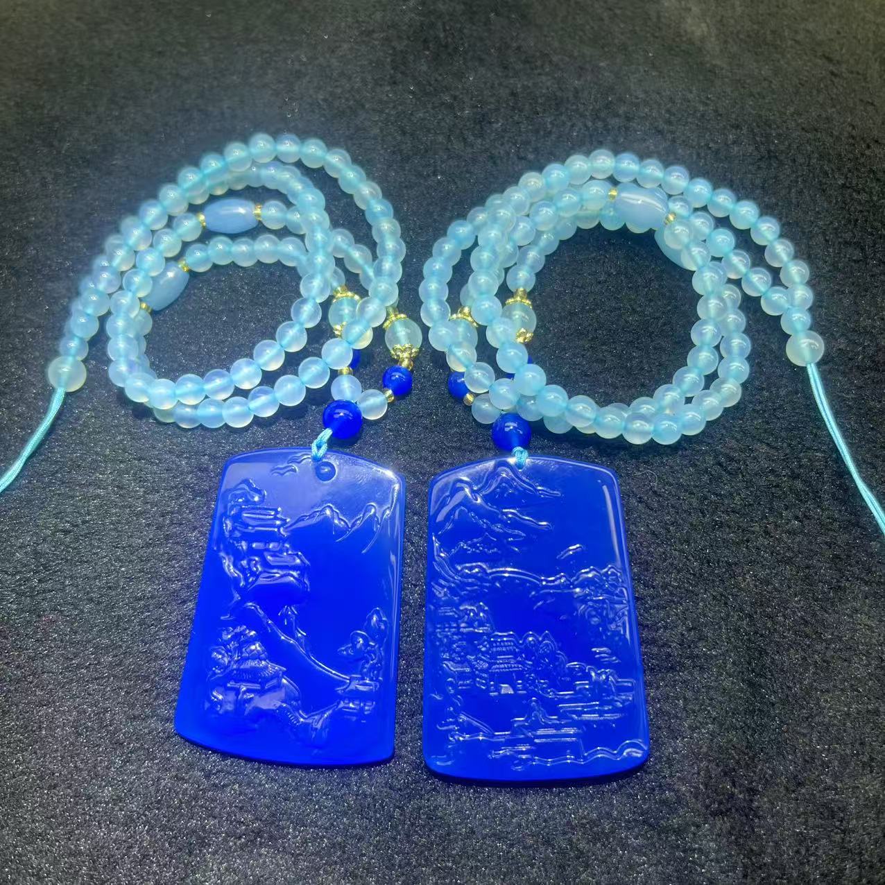 S7413-天空之蓝玛瑙蓝山水牌-配珠链-多样性发货只发一件